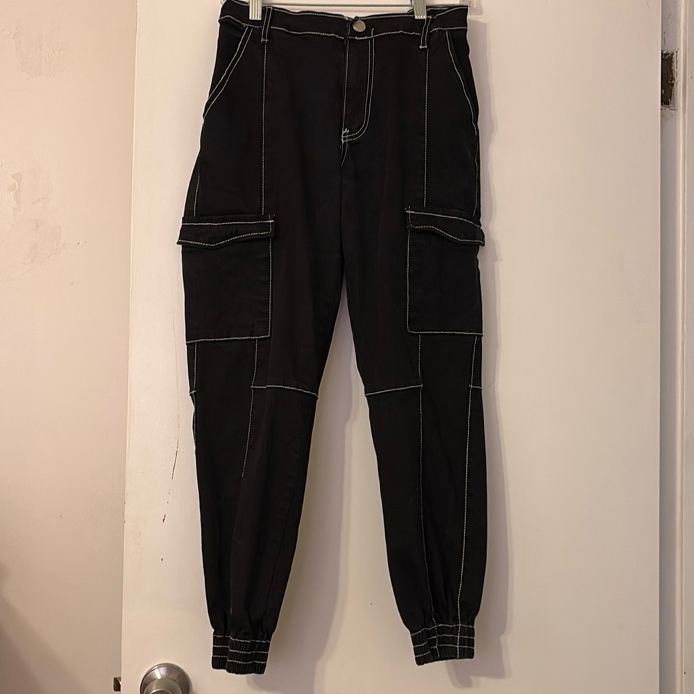 Dollhouse Black Cargo Joggers with Contrast Stitching. Size M
